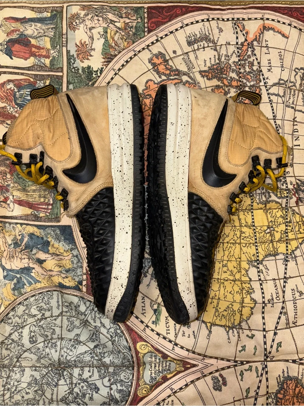 Men's Black and Tan High-Top Sneakers with Yellow Accents